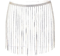 Stunning Gold Tone Crystal Rhinestone Fringe Statement Body Chain Skirt Belt, 28"+10" Extender