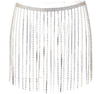 Stunning Gold Tone Crystal Rhinestone Fringe Statement Body Chain Skirt Belt, 28"+10" Extender