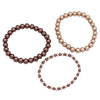 Elegant Gold And Brown Autumn Mix Of Faux Pearls Beaded Set Of 3 Stacking Stretch Bracelets, 2.5"