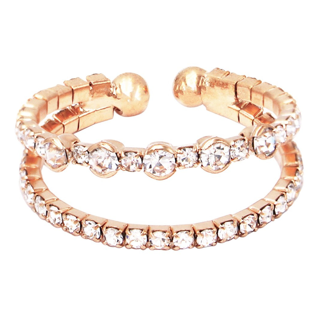 Sparkling Crystal Rhinestone Split Band Memory Flex Wire Stacking Cuff Style Ring (Gold Tone)