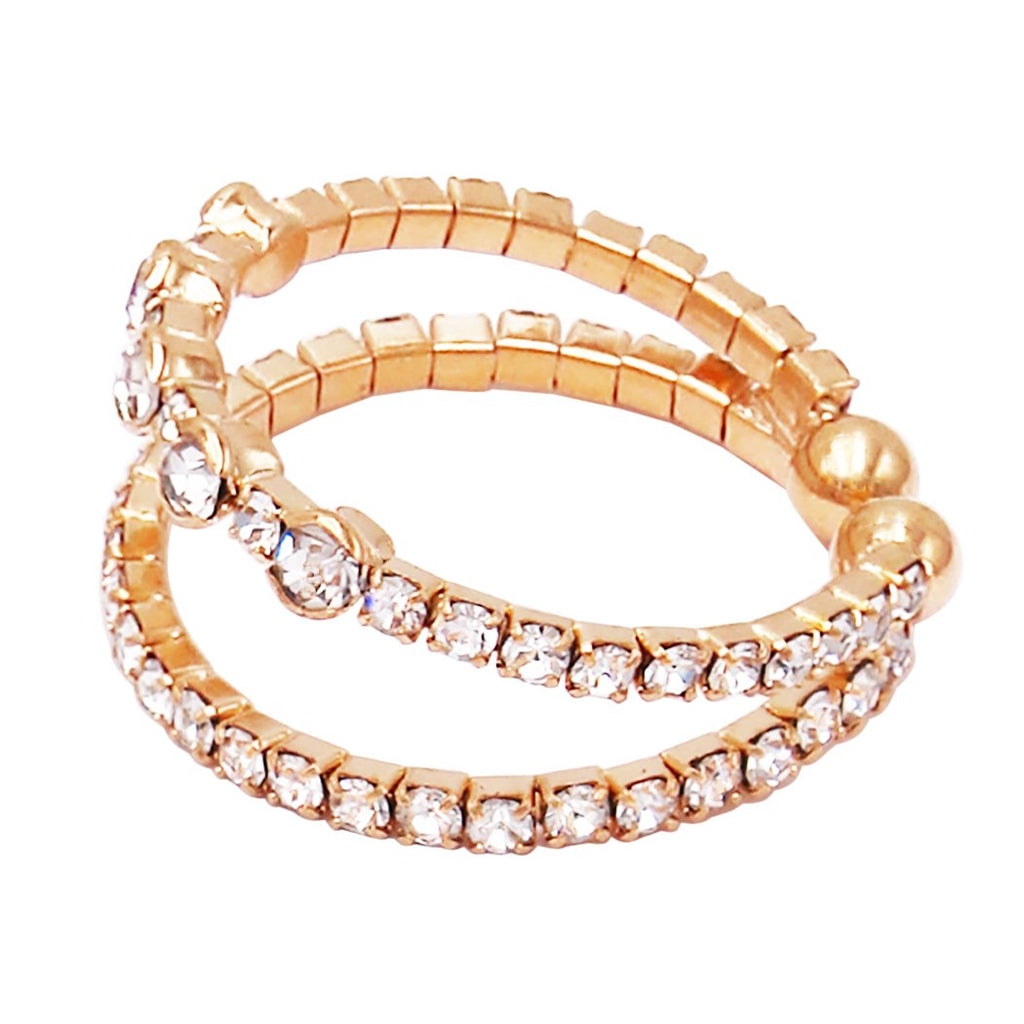 Sparkling Crystal Rhinestone Split Band Memory Flex Wire Stacking Cuff Style Ring (Gold Tone)