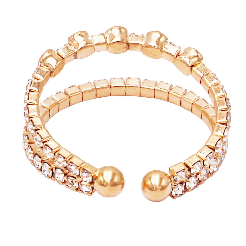 Sparkling Crystal Rhinestone Split Band Memory Flex Wire Stacking Cuff Style Ring (Gold Tone)