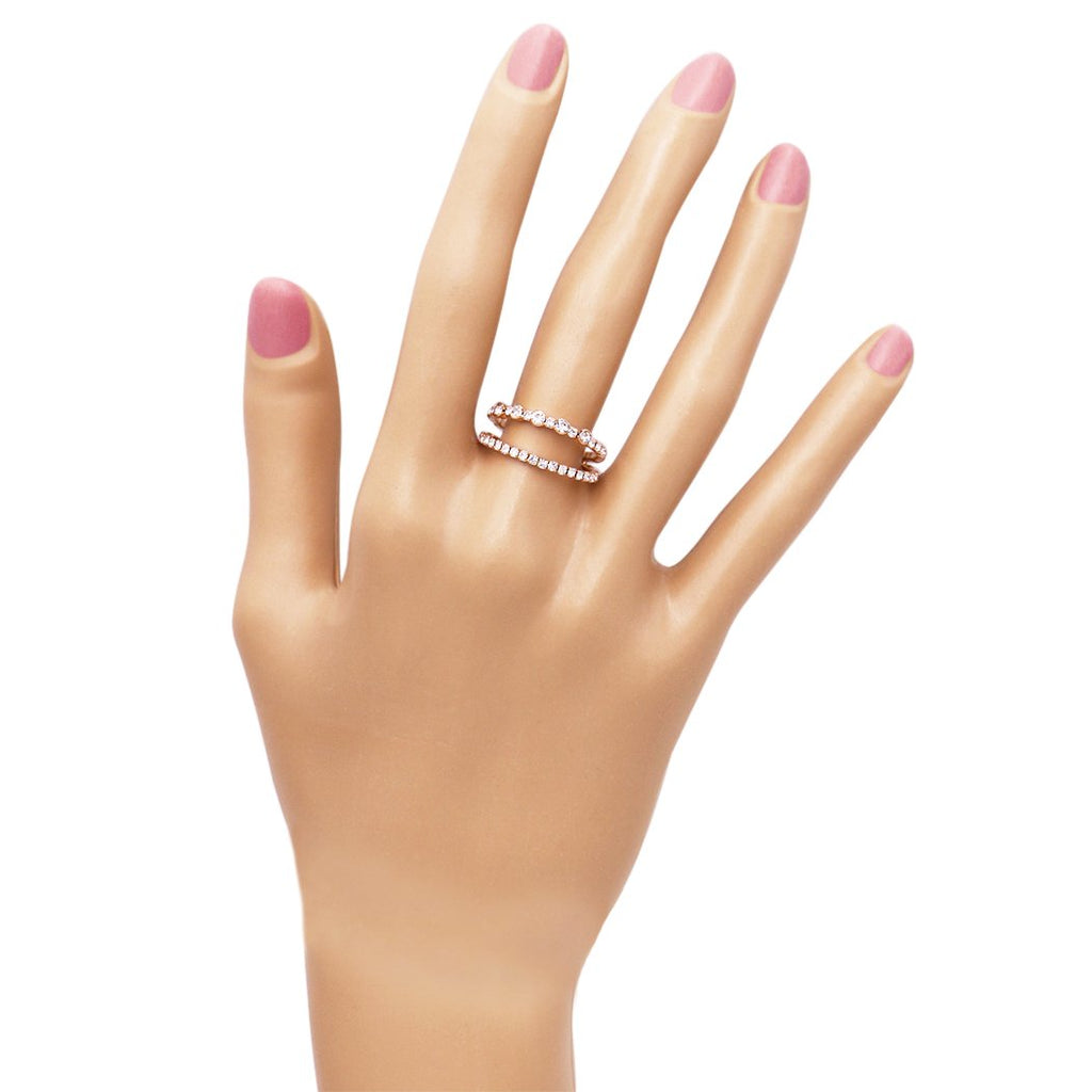 Sparkling Crystal Rhinestone Split Band Memory Flex Wire Stacking Cuff Style Ring (Gold Tone)