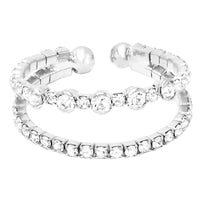 Sparkling Crystal Rhinestone Split Band Memory Flex Wire Stacking Cuff Style Ring (Silver Tone)