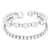 Sparkling Crystal Rhinestone Split Band Memory Flex Wire Stacking Cuff Style Ring (Silver Tone)