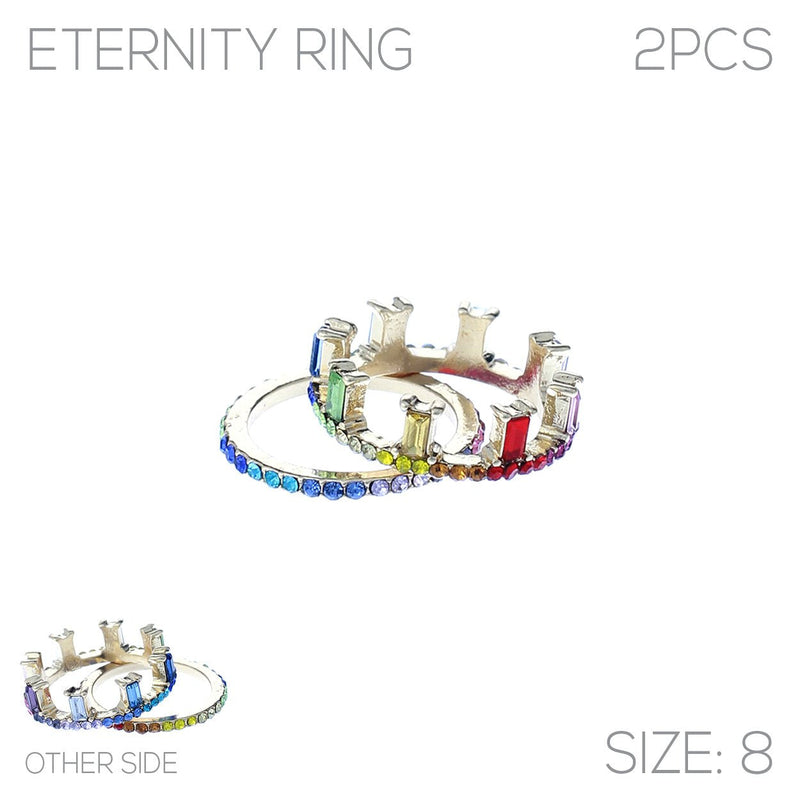 Rainbow Crystal Crown Stacking Rings Set of 2 (Size 8)