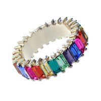 Stunning Rainbow Crystal Baguette Gold Tone Ring (Size 7)