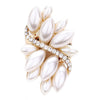 Women's Dazzling Crystal Leaf Stretch Cocktail Ring (Cream Faux Pearl Gold Tone)
