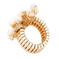 Women'sDazzling Crystal Leaf Stretch Cocktail Ring (Faux Pearl/Gold Tone)