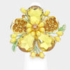 Stunning Crystal Pave Teardrop and Simulated Pearl Flower Stretch Statement Cocktail Ring (Yellow Crystal Gold Tone)