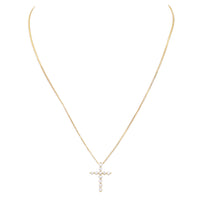 Made In Italy Dainty Gold Plated Sterling Silver Box Chain And Stunning Crystal Rhinestone Christian Cross Necklace Pendant, 18"