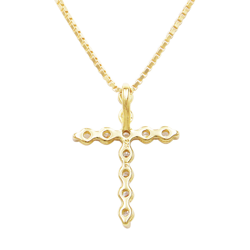 Made In Italy Dainty Gold Plated Sterling Silver Box Chain And Stunning Crystal Rhinestone Christian Cross Necklace Pendant, 18"