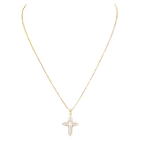 Made In Italy Dainty Gold Plated Sterling Silver Box Chain And Stunning Crystal Rhinestone Passion Christian Cross Necklace Pendant, 18"