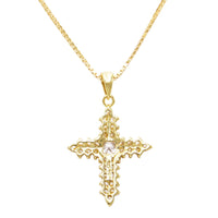 Made In Italy Dainty Gold Plated Sterling Silver Box Chain And Stunning Crystal Rhinestone Passion Christian Cross Necklace Pendant, 18"