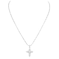 Made In Italy Dainty Sterling Silver Serpentine Chain And Stunning Crystal Rhinestone Passion Christian Cross Necklace Pendant, 18"