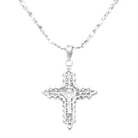 Made In Italy Dainty Sterling Silver Serpentine Chain And Stunning Crystal Rhinestone Passion Christian Cross Necklace Pendant, 18"