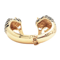 Stunning Three Dimensional Crystal Encrusted Double Tiger Hinged Cuff Bracelet, 6.75" (Gold Tone)