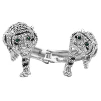 Stunning Three Dimensional Crystal Encrusted Double Tiger Hinged Cuff Bracelet, 6.75" (Silver Tone)
