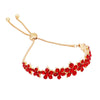 Crystal Chain Flower Bolo Style Adjustable Bracelet (Gold Tone Red)
