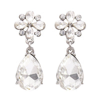 Flower and Teardrop Crystal Statement Earrings