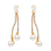 Rhinestone Vertical Bar Rhinestone Faux Pearl Dangle Earrings (Gold)