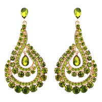 Crystal Rhinestone Paisley Swirl Dangle Post Earrings (Green/Gold Tone)