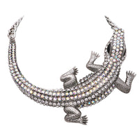 Stunning Statement AB Crystal Rhinestone and Silver Tone Alligator Collar Necklace