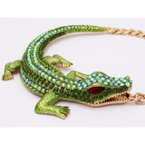 Stunning Statement Green Crystal and Gold Tone Rhinestone Alligator Choker Necklace G