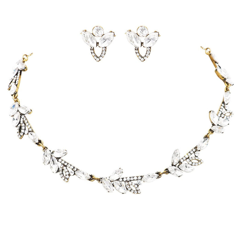Women's Rhinestone Elegant European Design Statement Necklace Earrings Jewelry Gift Set, 17" - 21"
