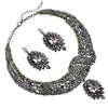 Women's Elegant Classic Statement Black Teardrop Crystal Collar Necklace Dangle Earring Jewelry Set, 14" with 2" Extender