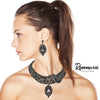 Women's Elegant Classic Statement Black Teardrop Crystal Collar Necklace Dangle Earring Jewelry Set, 14" with 2" Extender