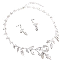 Elegant Marquis Design Crystal Adjustable Necklace and Earrings Set (Clear/Silver)