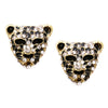 Crystal Accented Black Panther Tiger Leopard Earrings (Gold Tone)