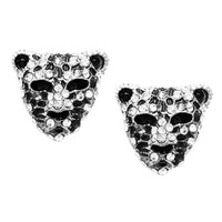 Crystal Accented Black Panther Tiger Leopard Earrings (Silver Tone)