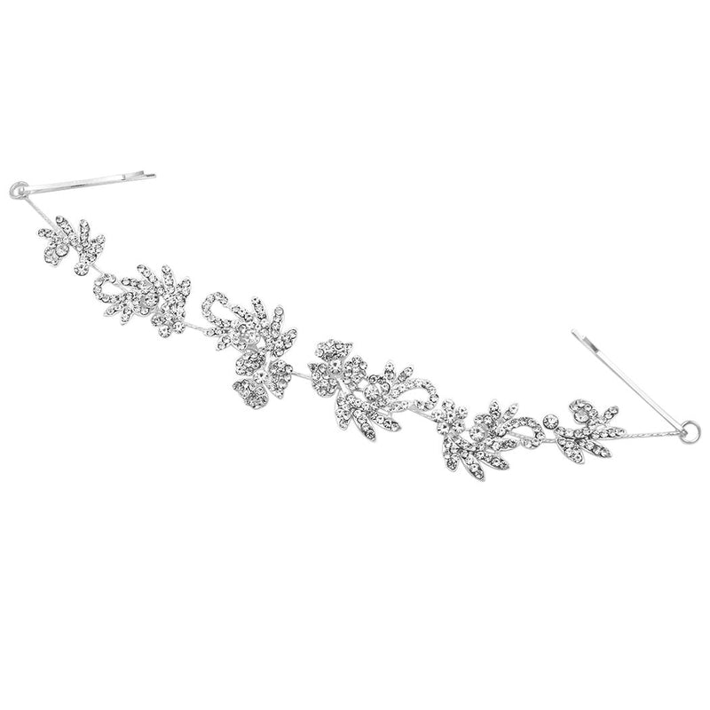 Stunning Silver Tone Floral Glass Crystal Rhinestone Bridal Wedding Headpiece Back Style Hair Vine Wrap with Bobby Pins