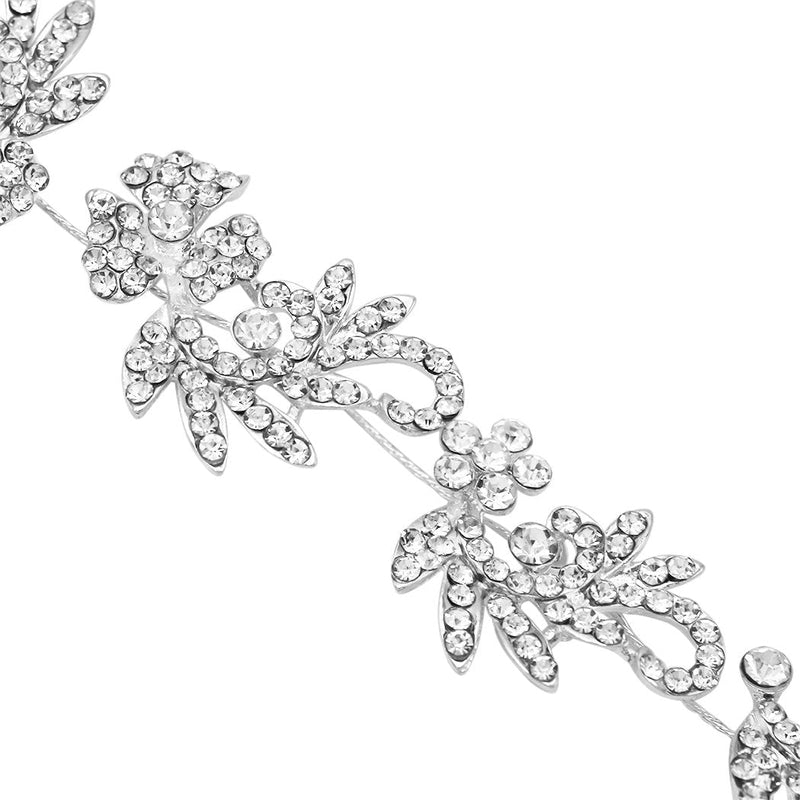 Stunning Silver Tone Floral Glass Crystal Rhinestone Bridal Wedding Headpiece Back Style Hair Vine Wrap with Bobby Pins