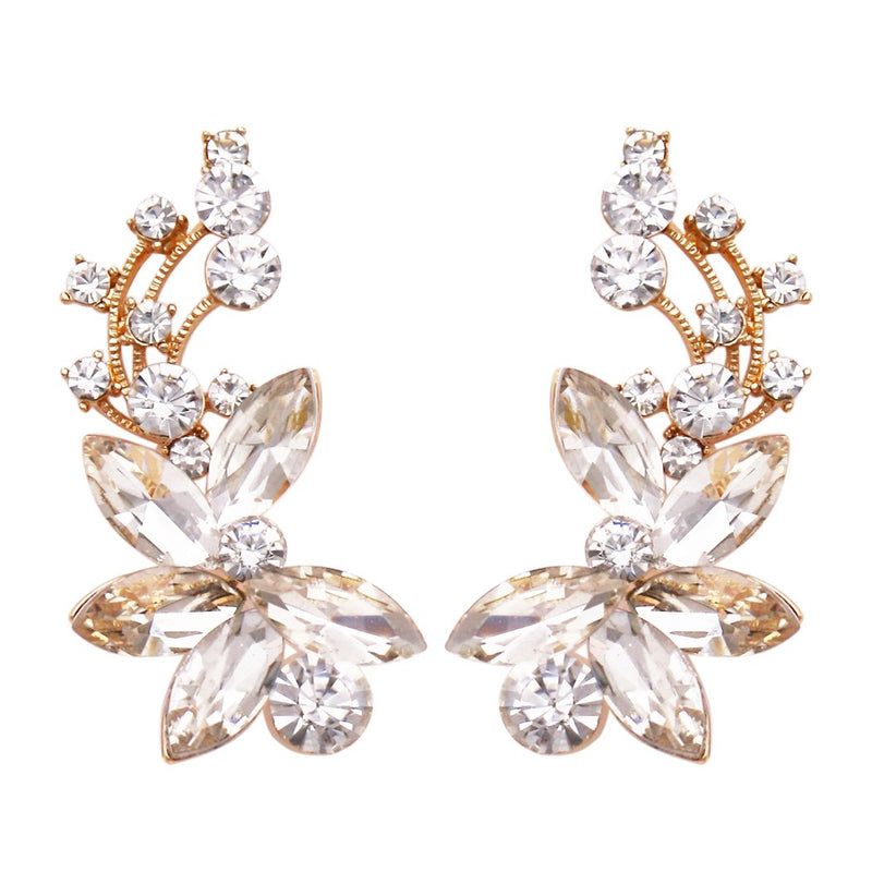 Statement Marquis Crystal Rhinestone Chandelier Post Earrings (Clear/Gold Tone)