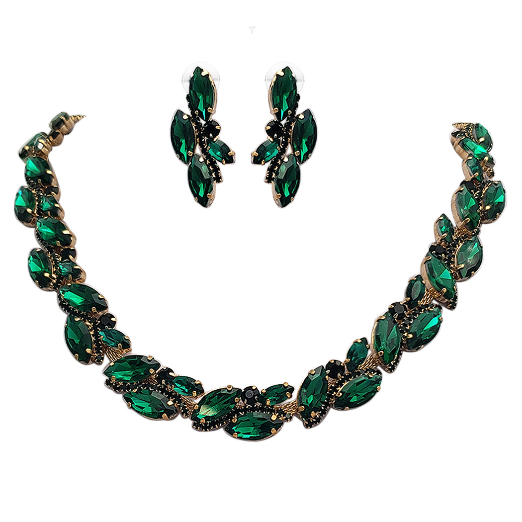 Green Rhinestone Pave Pageant Necklace Set | Prom Necklace Set | L&M Bling  - lmbling
