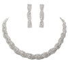 Women's Stunning Silver Tone Braided Crystal Rhinestone Collar Necklace Drop Earrings Set, 15"+5" Extender