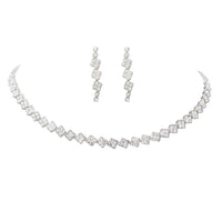 Square Pattern Crystal Strand Necklace Jewelry Set