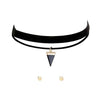 Retro Black Faux Suede Choker Necklace Earrings Set with Triangle Pendant