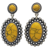 Stunning Vintage Inspired Western Style Semi Precious Howlite Stone Statement Dangle Earrings, 2" (Yellow)