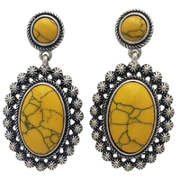 Stunning Vintage Inspired Western Style Semi Precious Howlite Stone Statement Dangle Earrings, 2" (Yellow)