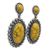 Stunning Vintage Inspired Western Style Semi Precious Howlite Stone Statement Dangle Earrings, 2" (Yellow)