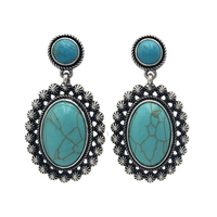 Stunning Vintage Inspired Western Style Semi Precious Howlite Stone Statement Dangle Earrings, 2" (Turquoise Blue)