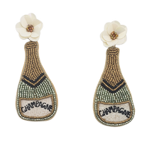 Stunning Holiday Celebration Cocktail Party Seed Bead Earrings (3.5, Champagne Bottle With Flower)