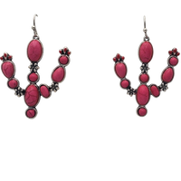 Cowgirl Glam Western Style Semi Precious Howlite Stone Statement Cactus Dangle Earrings, 2" (Fuchsia Pink)