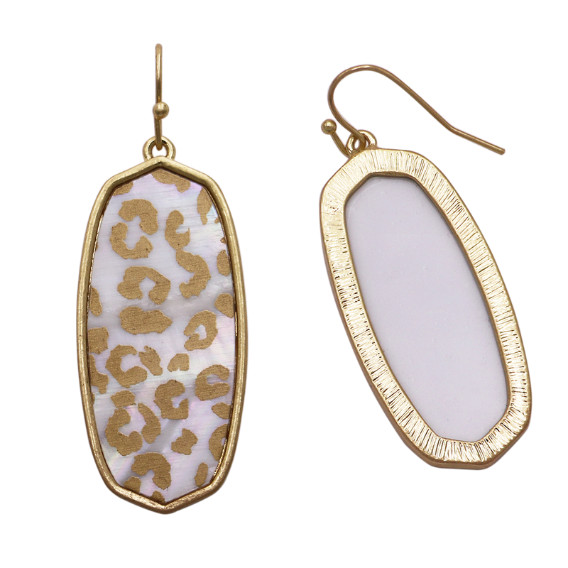 Statement Natural Abalone Shell Baroque Dangle Earrings, 2" (Gold Leopard Spot)