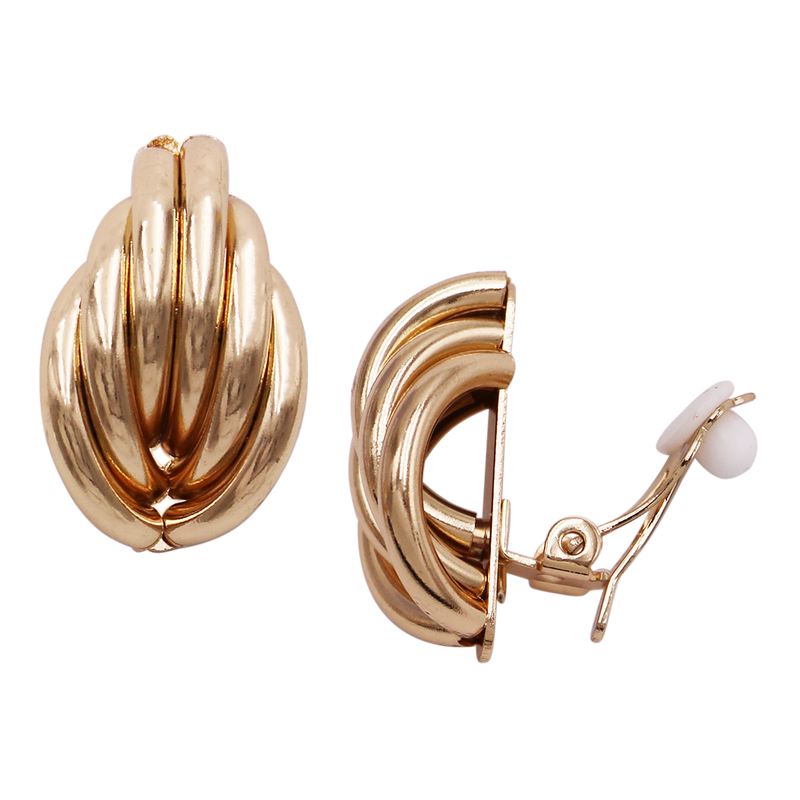 Statement Polished Metal Knot Clip On Style Earrings, 1" (Gold Tone)