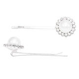 Large Simulated Pearl and Crystal Surround Hair Clip Rhinestone Bobby Pins Hair Accessories Silver Tone